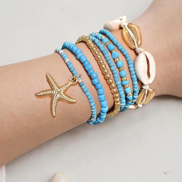 Ocean Blue Shell Bracelet Set - Picture 3 of 5